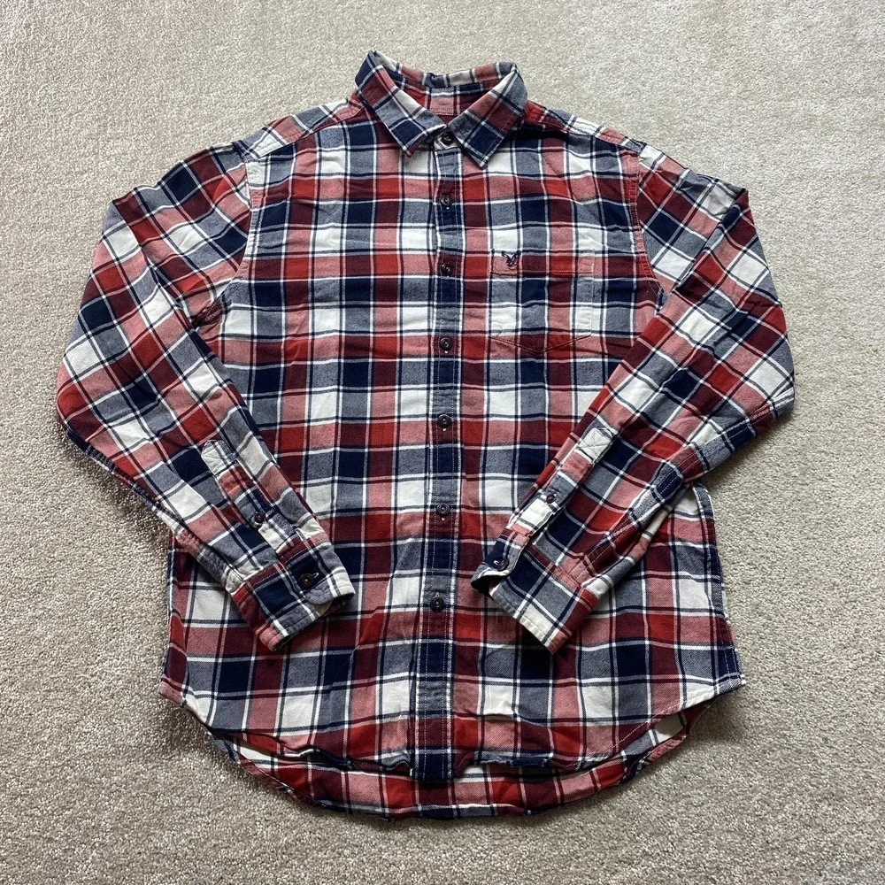 American Eagle Shirt Mens Medium Plaid Button Down Prep Fit‎ Casual Preppy